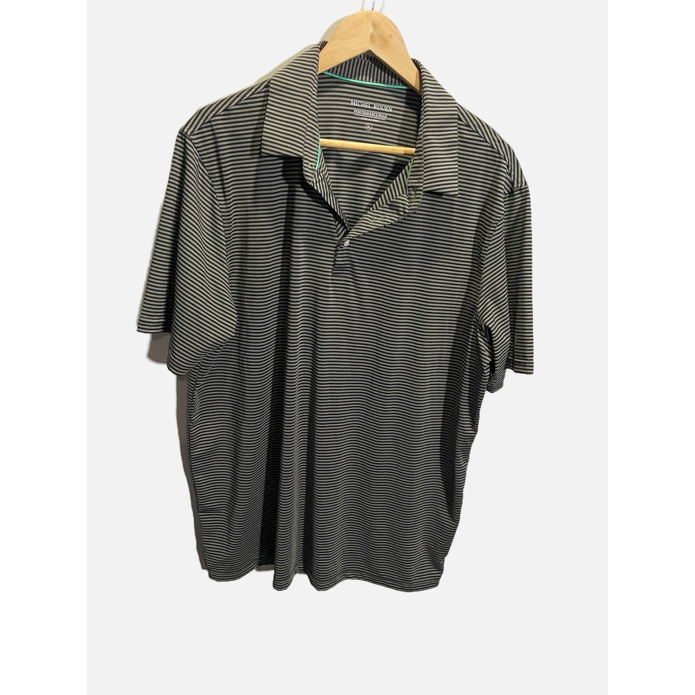Michel Rouen Performance Polo Mens XL Grey Striped Stretch Golf Active Casual